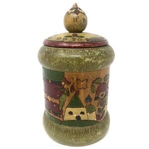 Russian Folk Art Wood Box w/Lid Handcrafted Handpainted Vintage Rustic Cottage